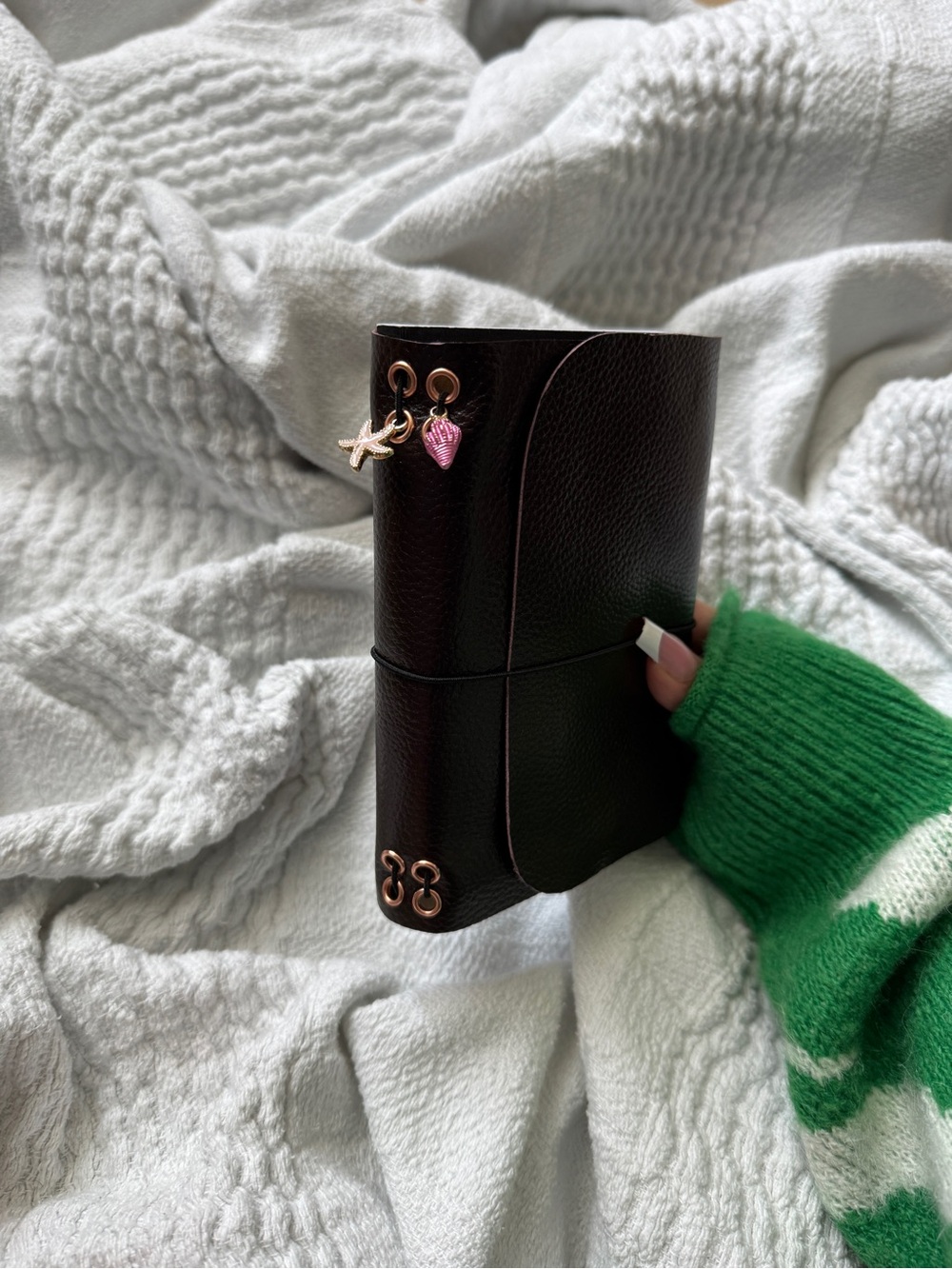 Brown Leather Journal Cover with Charms A6